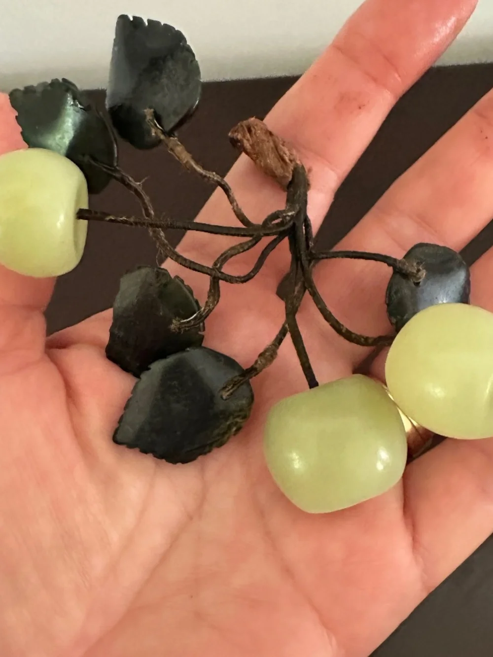 2 BUNCHES Of Vintage Green Onyx & Jade Stone Decorative Fruit